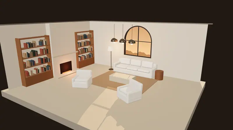 Stage 06, Lighting: Pendants drop in and warm lamps are layered over daylight.